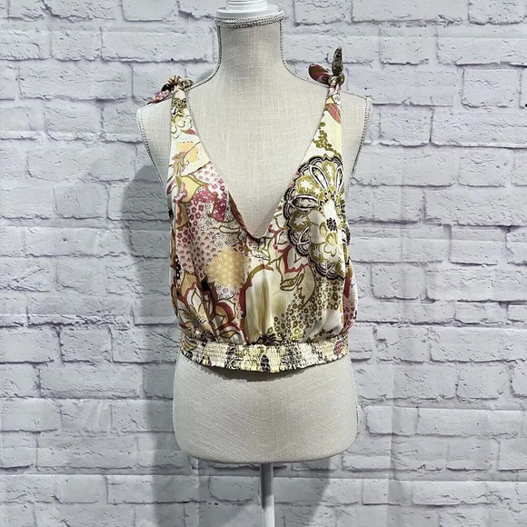 Free People Weekend In Montauk Floral Print Cropped Tank Top Size Small - Picture 3 of 14